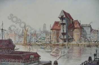 Wimmer Moritz, Panorama Gdańska, akwarela, ok . 1920