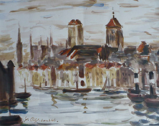 Stanisław Chlebowski, "Panorama Gdańska", akwarela 