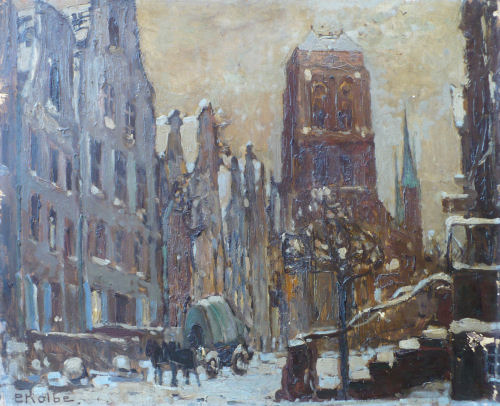  Ernst Kolbe "Gdansk ulica Piwna", olej. Obraz pochodzi z prywatnej kolekcji Andrzeja Walasa
