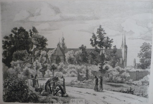 J.C. Schultz - Katedra w Oliwie od północy, akwaforta, Teka Tutti Frutti, Karta 11, (1870-1871) wyd. autorskie