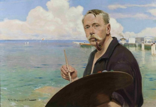Autoportret z paletą na tle morza i portu, Muzeum Narodowe w Warszawie